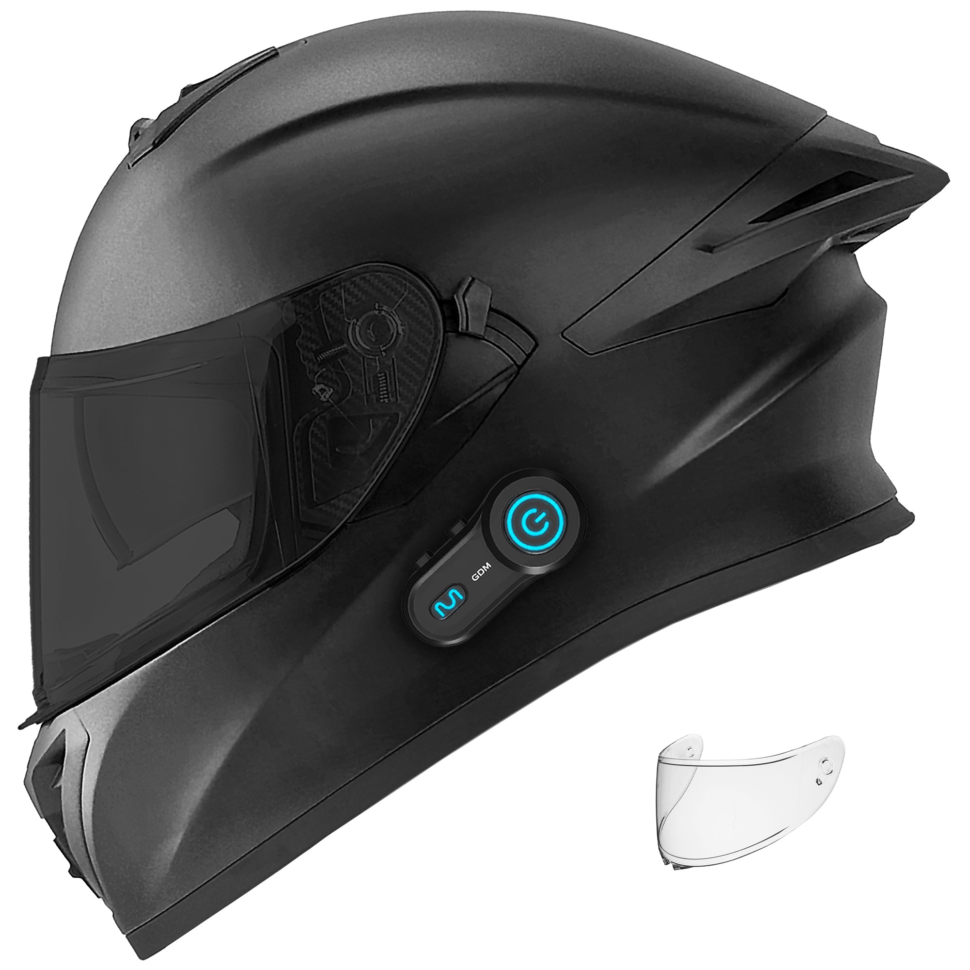 GDM GHOST2 Motorcycle Helmet with Bluetooth Headset Matte Black / Gold & Clear / XX-Large