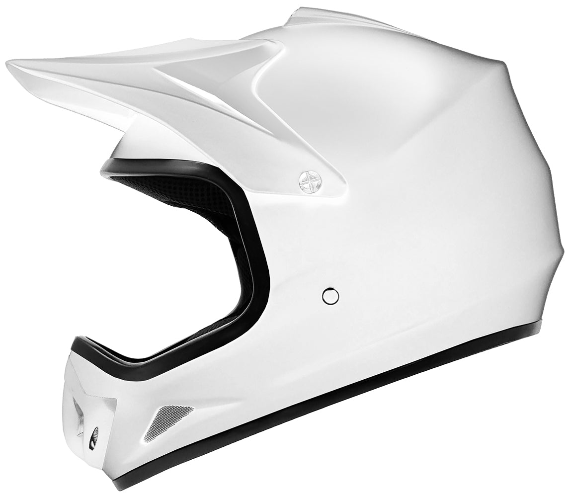GDM DK-630 youth motocross helmet in gloss white with peak visor