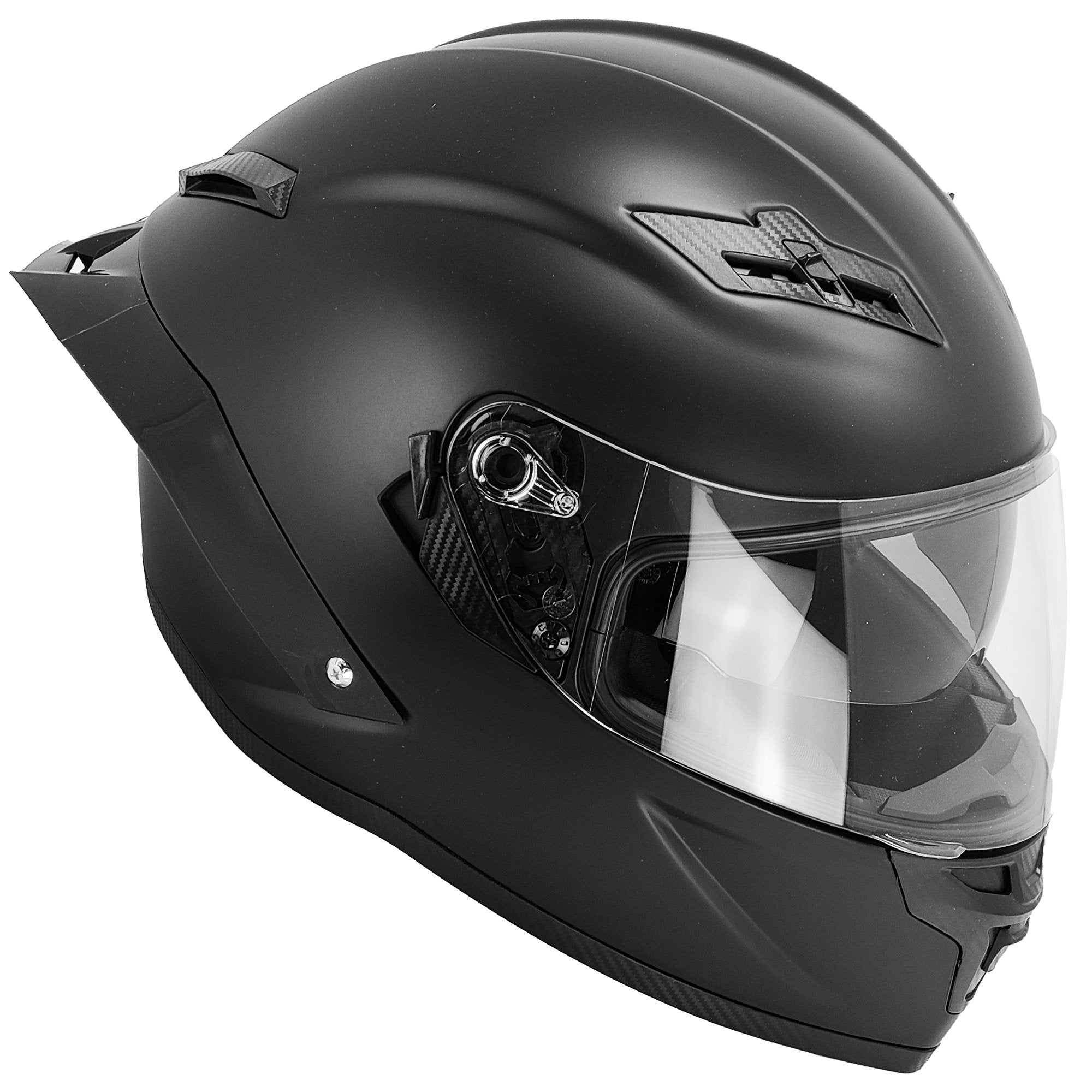 GDM DEMON Bluetooth Motorcycle Helmet with Intercom in matte black finish, featuring aerodynamic full face design and detachable clear visor. 3/4 view