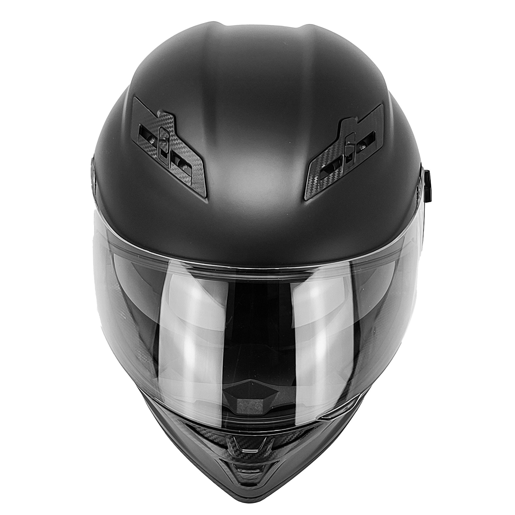 GDM DEMON Bluetooth Motorcycle Helmet with Intercom in matte black finish, featuring aerodynamic full face design and detachable clear visor. front view