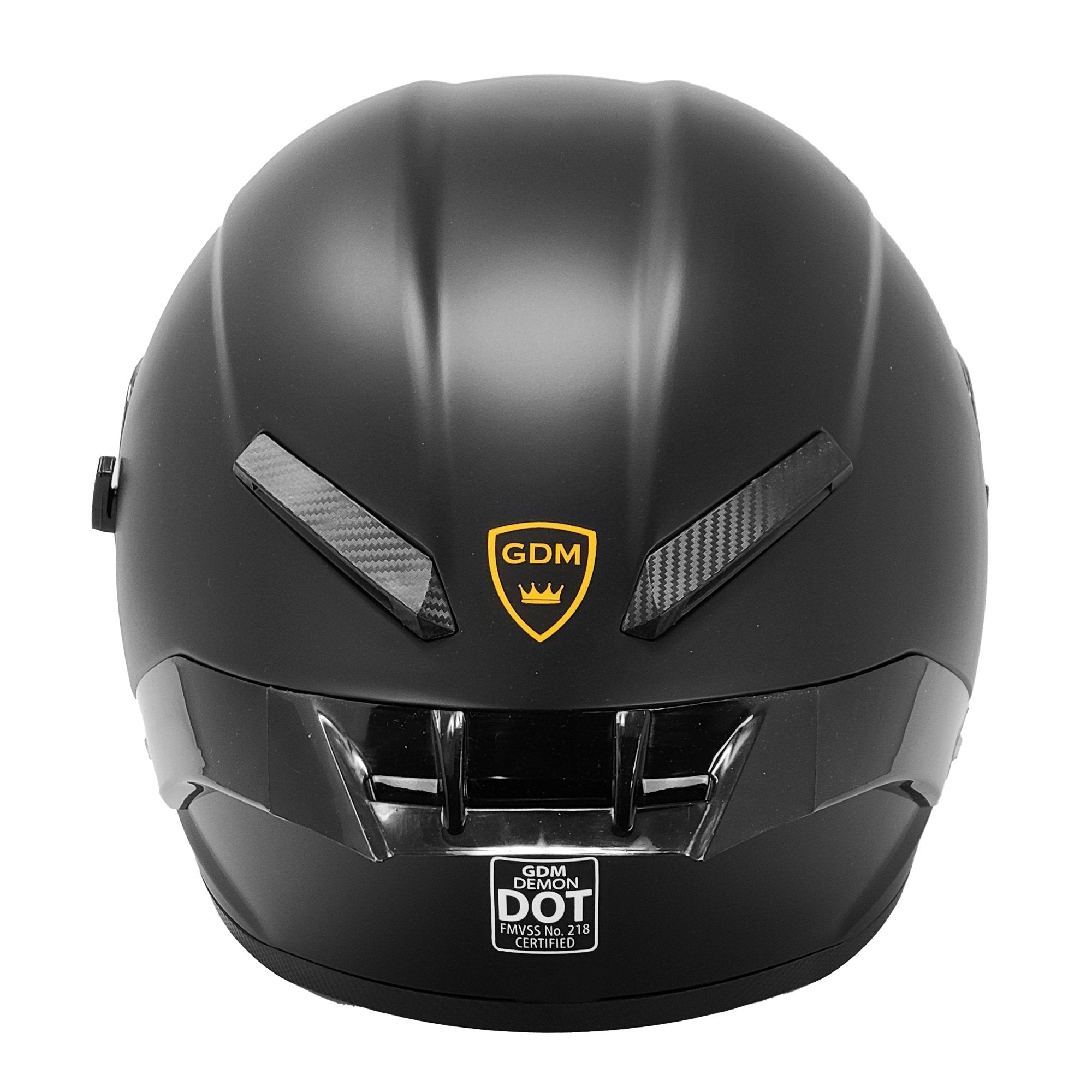 GDM DEMON Bluetooth Motorcycle Helmet with Intercom in matte black finish, featuring aerodynamic full face design and detachable clear visor. back view