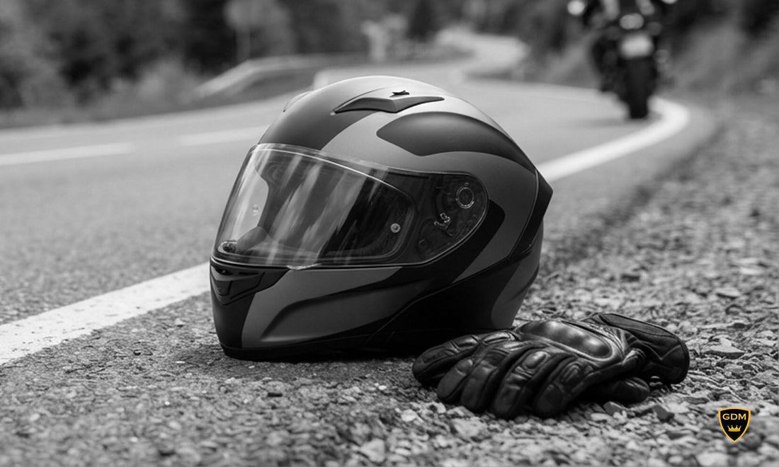 Motorcycle helmet on the road, illustrating helmet safety statistics