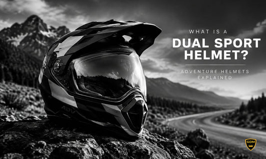 GDM dual sport adventure helmet with peak visor and face shield