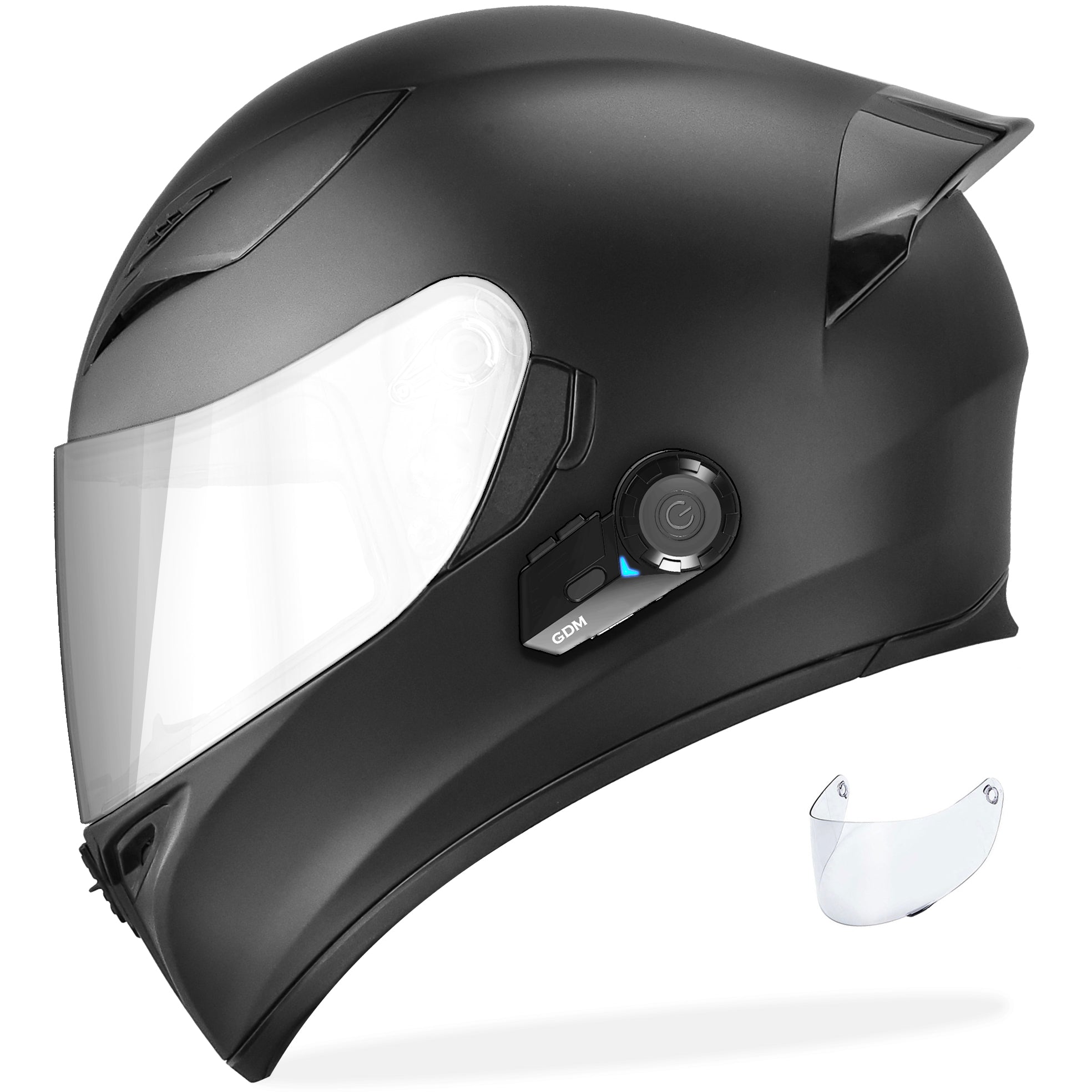 GDM Ghost Motorcycle Helmet with Bluetooth Headset Matte Black / Chrome \u0026 Clear / Large, image size:1968x1968