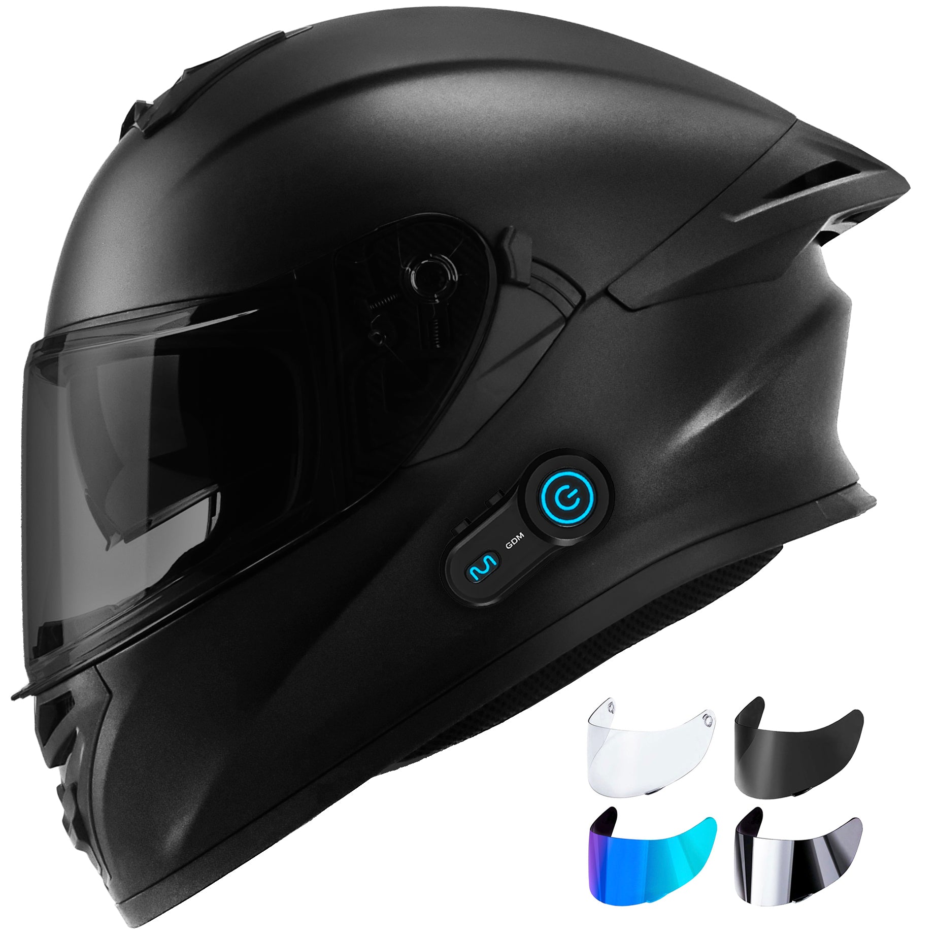 GDM Bluetooth Motorcycle Helmet with 4 Shields Medium / Matte Black
