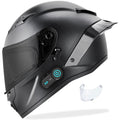 GDM DEMON Bluetooth Motorcycle Helmet with Intercom in matte black finish, featuring aerodynamic full face design and detachable clear visor.
