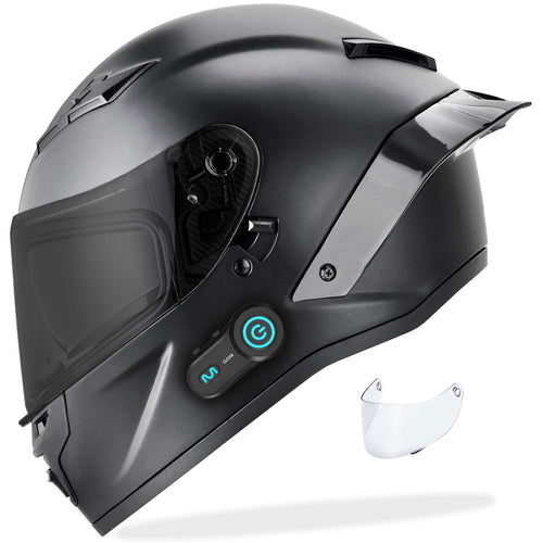 bauhn motorcycle helmet bluetooth kit GDM DEMON HYPERSONIC Bluetooth Motorcycle Helmet Matte Black / Chrome & Clear / Medium