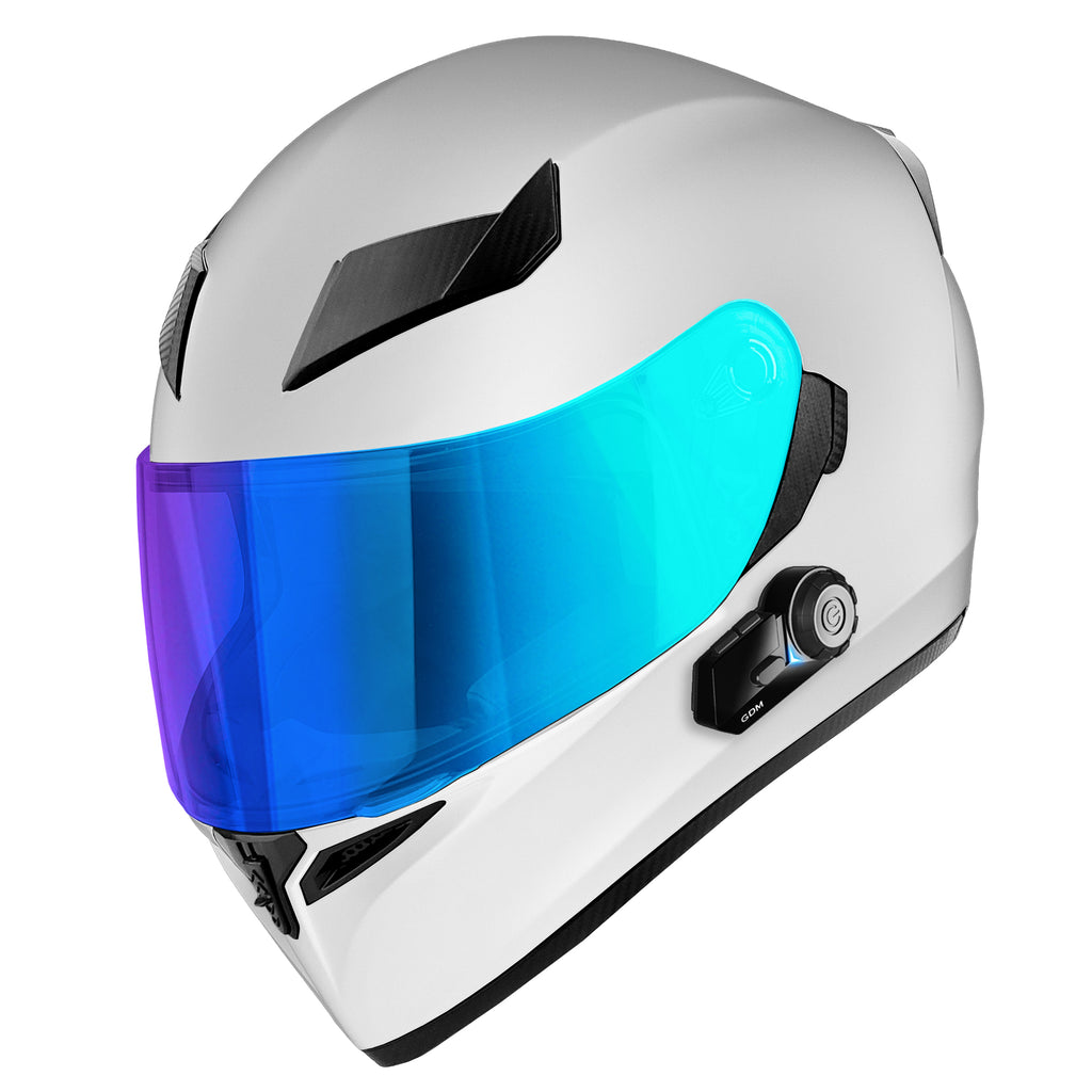 GDM Motorcycle Helmet with Intercom Bluetooth Headset Gloss White –  rideGDM