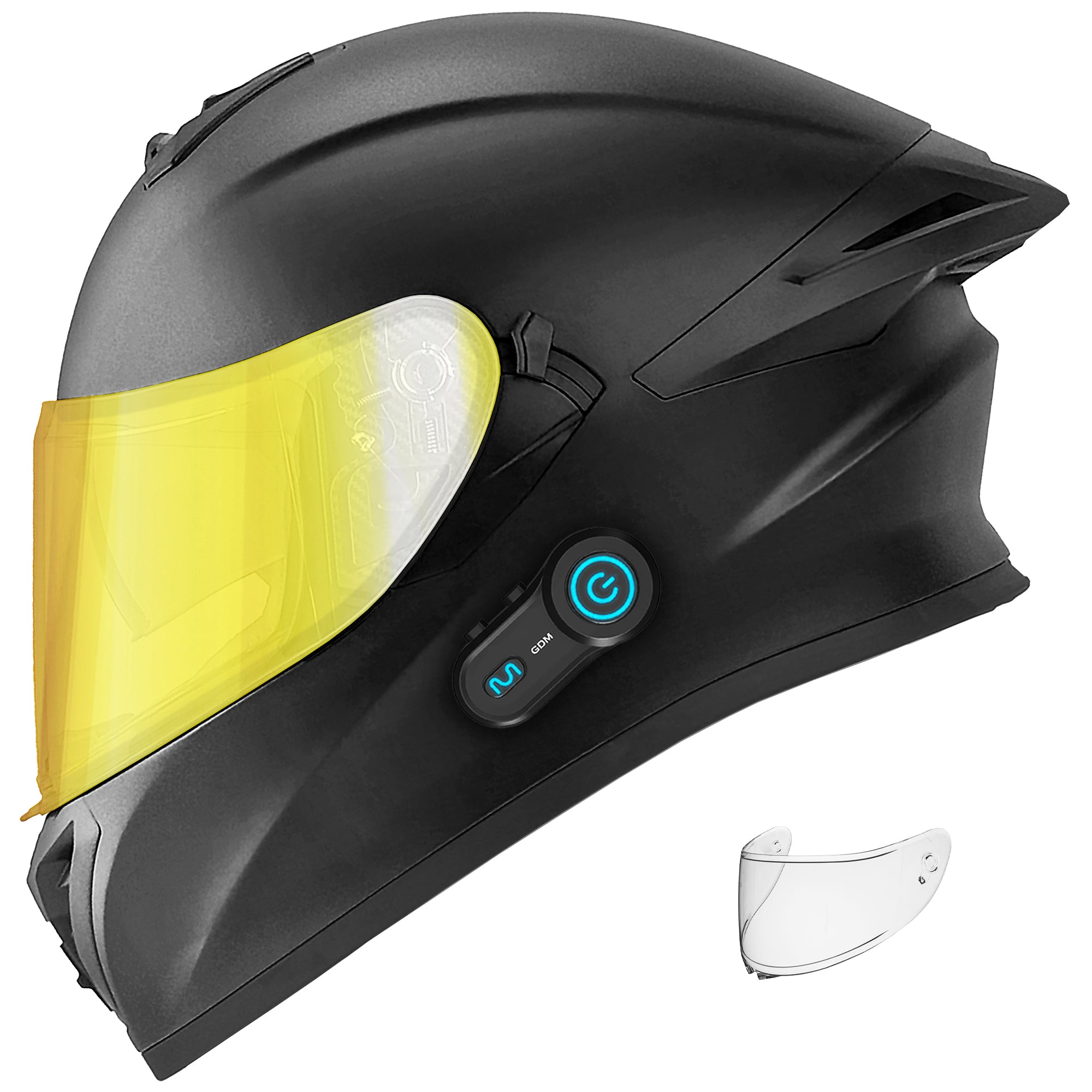 GDM GHOST2 Motorcycle Helmet with Bluetooth Headset Matte Black / Gold & Clear / XX-Large