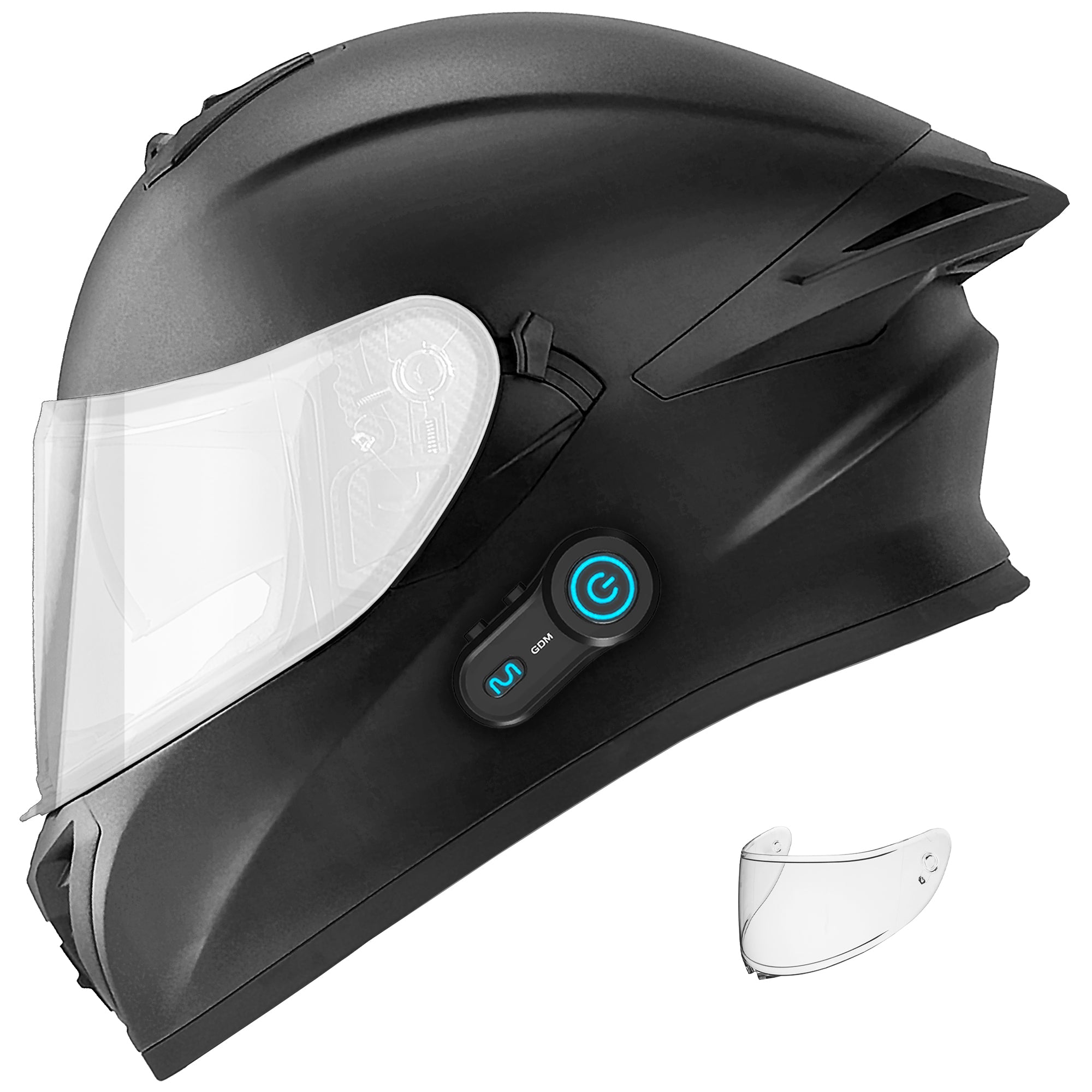 GDM GHOST2 Motorcycle Helmet with Bluetooth Headset Matte Black / Chrome & Clear / Large