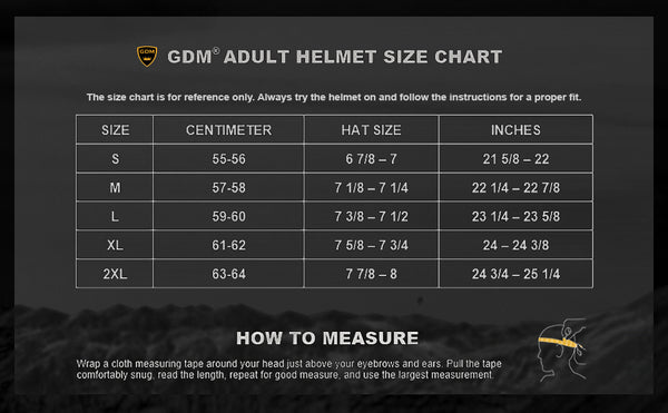 GDM Motorcycle Helmet Size Chart