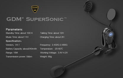GDM SuperSonic Mini Motorcycle Helmet Bluetooth Headset