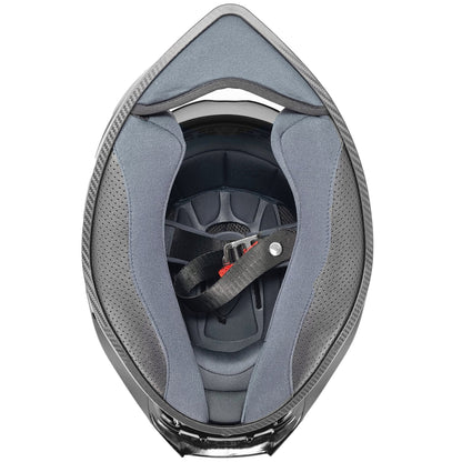 GDM DEMON Bluetooth Motorcycle Helmet with Intercom in matte black finish, featuring aerodynamic full face design and detachable clear visor. inside view of padding