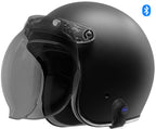 GDM RENEGADE Bluetooth Open Face Motorcycle Helmet 3/4 Vintage Matte Black