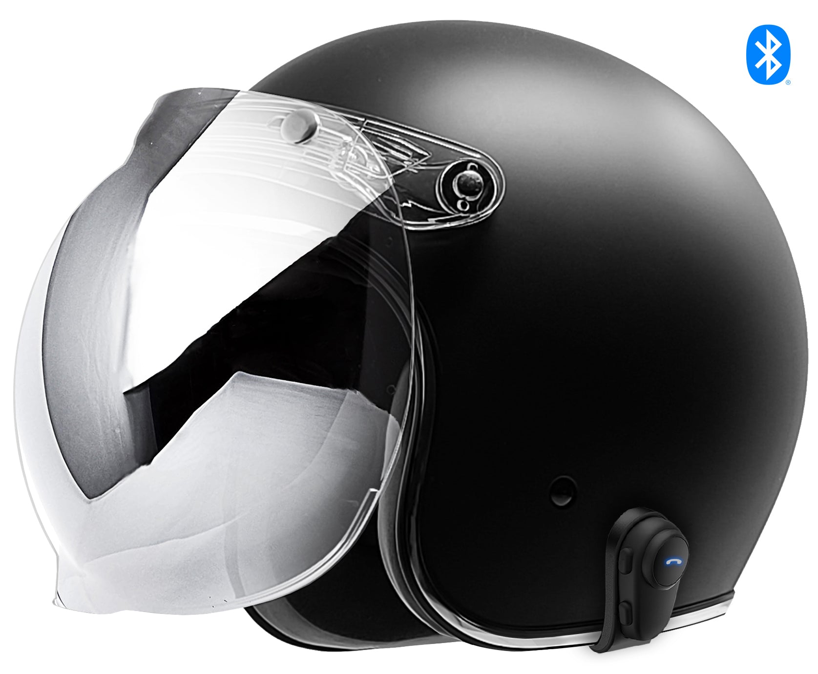 GDM RENEGADE Bluetooth Open Face Motorcycle Helmet 3/4 Vintage Matte Black Medium / Matte Black / No Shield
