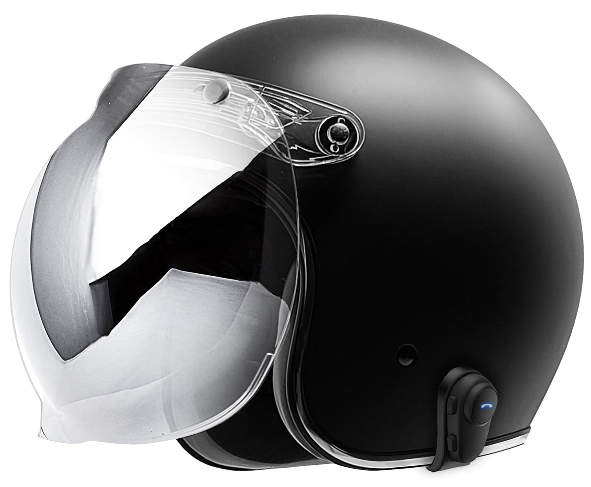 GDM RENEGADE Bluetooth Open Face Motorcycle Helmet 3/4 Vintage Matte Black