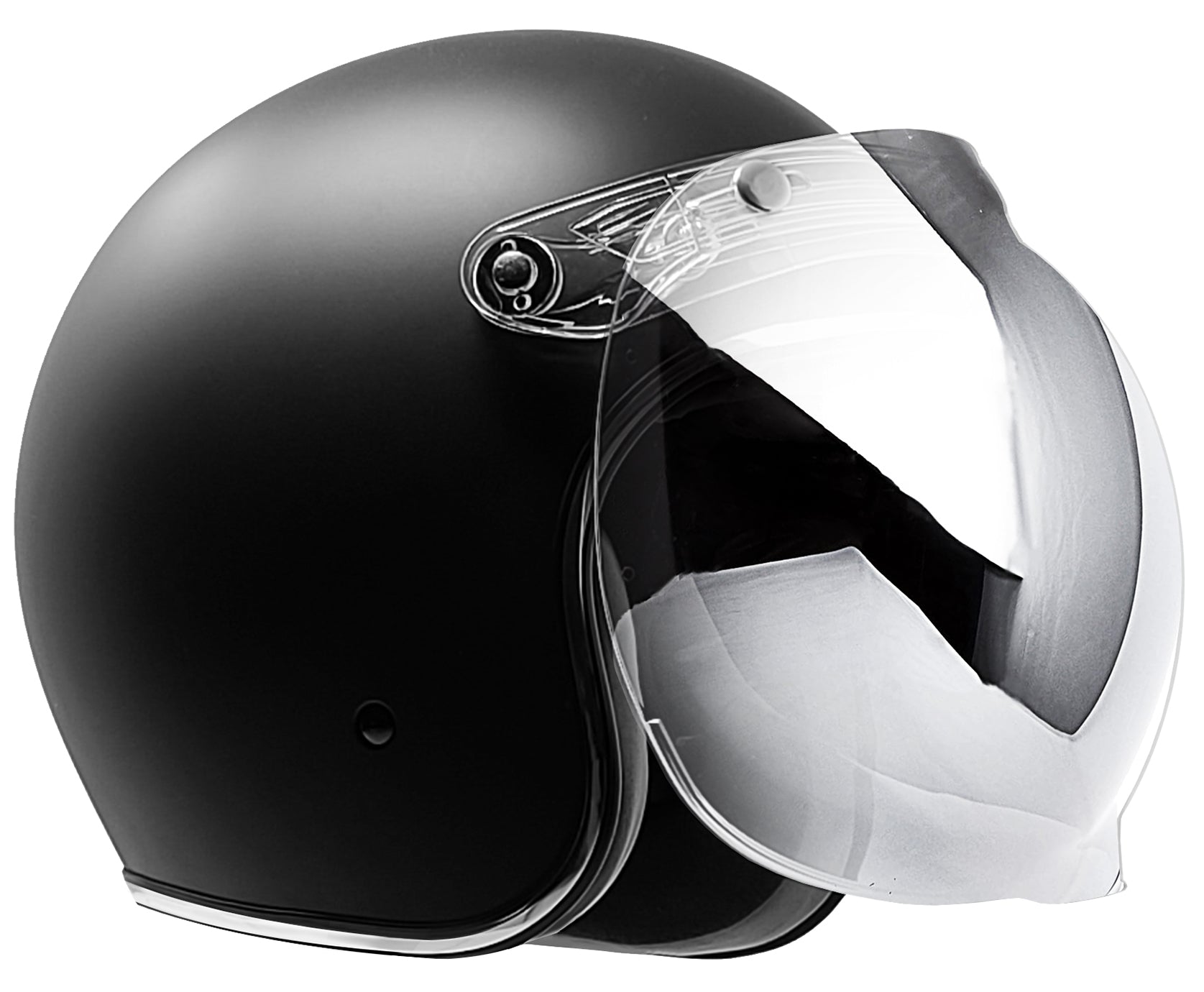 GDM RENEGADE Open Face Motorcycle Helmet 3/4 Vintage Matte Black Medium / Matte Black / Chrome